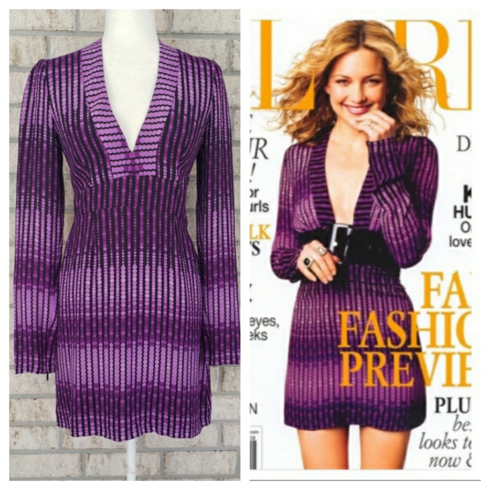 Gucci V Neck Purple 1970s Inspired Mini Dress